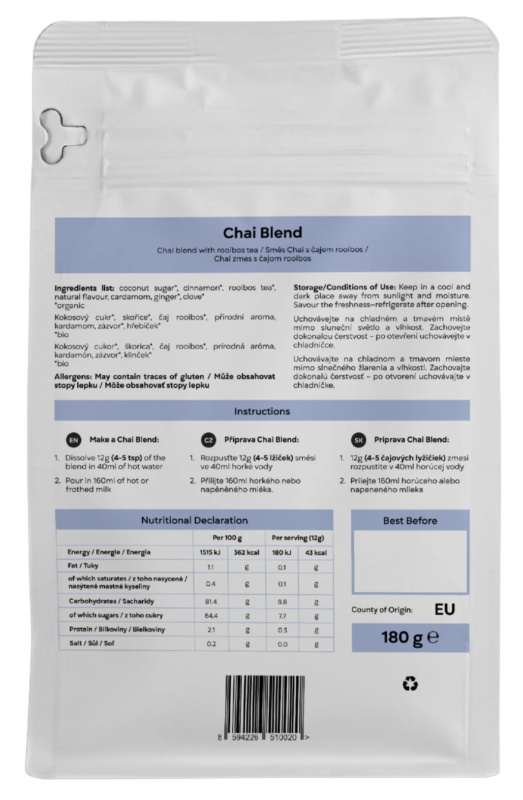 Zmes na chai latte bez kofeínu 180g
